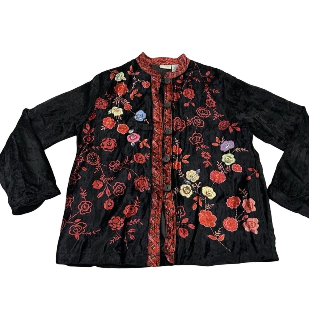 Vintage 90s White Stag Embroidered Velvet Jacket XL 16/18 Floral Boho